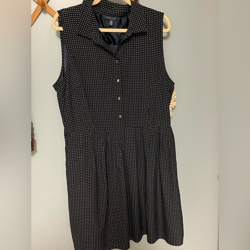 Tommy Hilfiger Navy Blue and White Polka Dot Sleeveless Dress w/pockets XXL